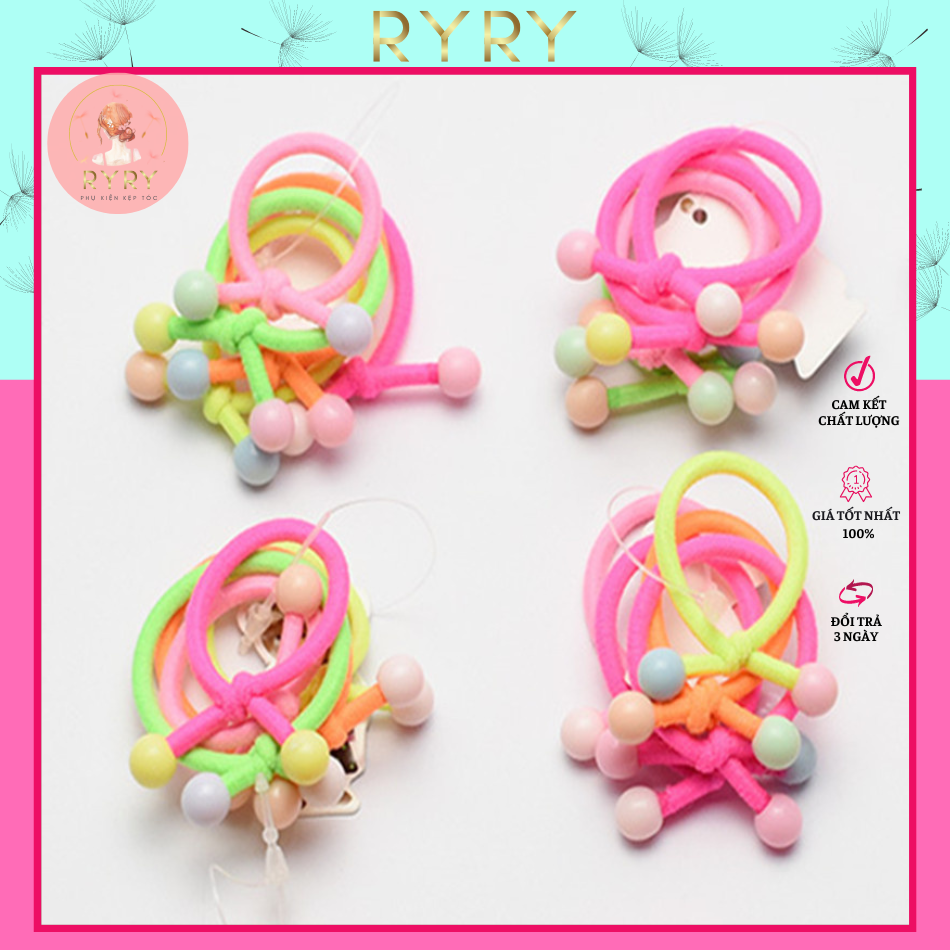 Set 5 dây cột tóc chùm hạt châu đơn giản cho bé