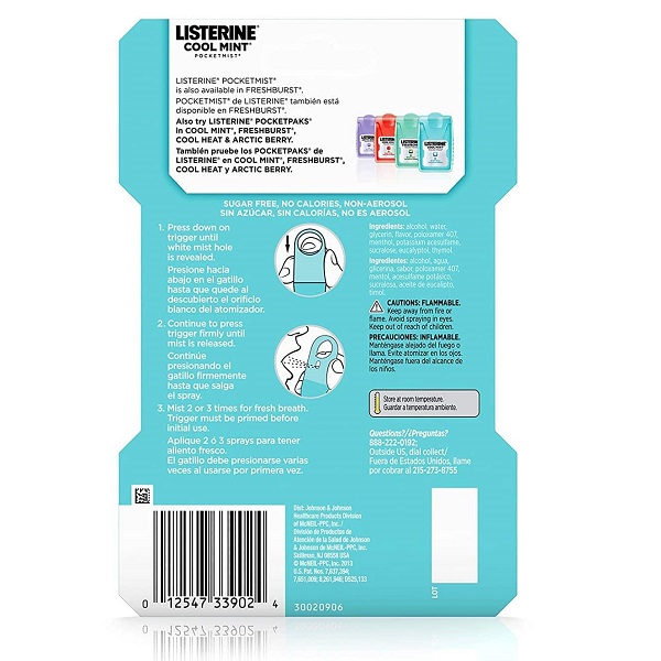Xịt Thơm Miệng Listerine Cool Mint Pocketmist - 2 chai x 7.7ml