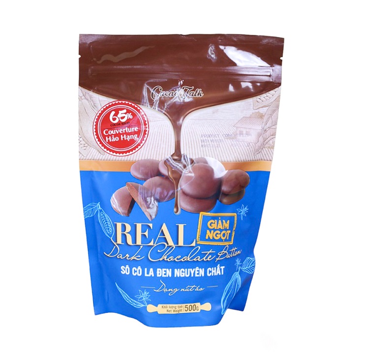 Sô cô la đen nguyên chất dạng nút áo 65% – cacao talk -chỉ hỗ trợ giao 2h trong tphcm