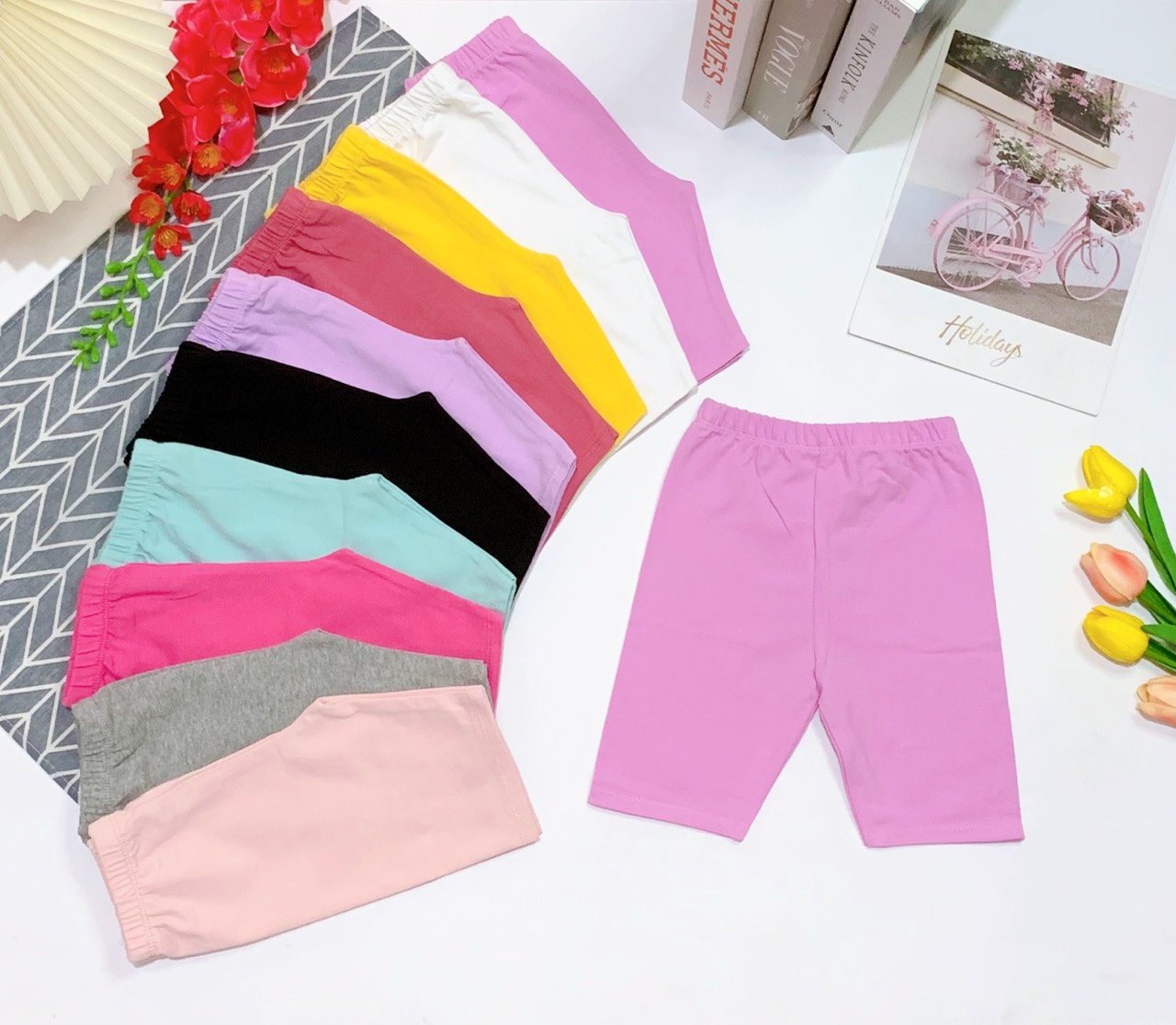 (Bé 9-20kg) Quần legging lửng thun cotton cho bé gái
