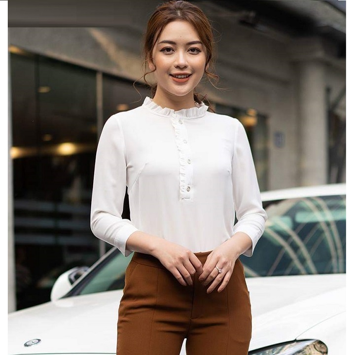 Women office ruffle collar shirt