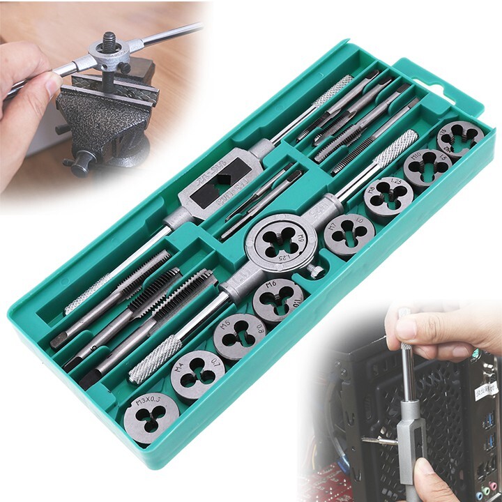 Bộ taro tạo ren 20 chi tiết Loại Tốt - Bộ tay quay taro ren trong và ngoài - mũi taro