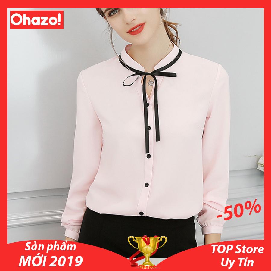 Áo sơ mi nữ công sở dài tay ohazo! kèm dây thắt nơ cổ cá tính - ag05