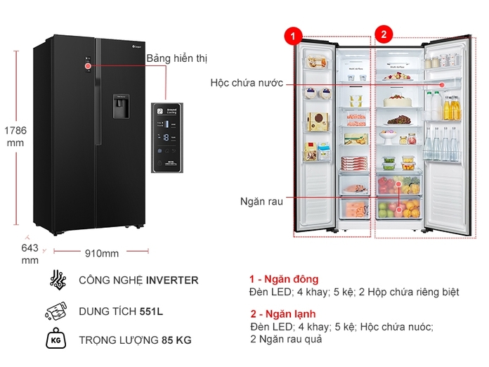 [TRẢ GÓP 0%] Tủ lạnh side by side Casper RS-575VBW 551 lít【mẫu 2021】,hai dàn lạnh độc lập (Giá áp dụng giao nội thành HN, HCM& các tỉnh liên hệ shop)