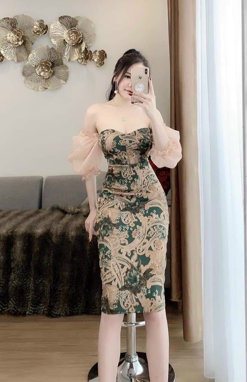 [HCM]Đầm họa tiết tay voan
