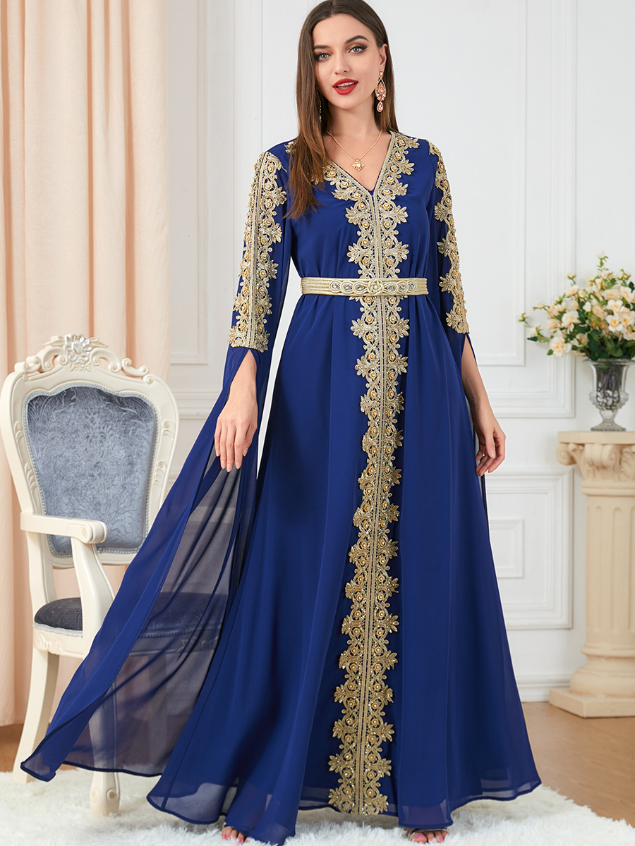 Ramdan Đầm hồi giáo sang trọng cho nữ áo abaya Ả Rập thêu trang phục jalabiya hồi giáo EID ĐầM Dạ HộI Thổ Nhĩ Kỳ Áo kaftan
