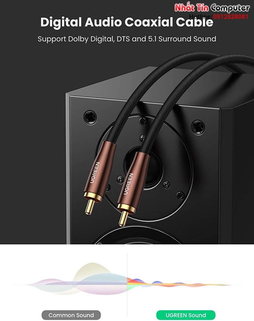 Cáp âm thanh audio coaxial rca to rca bọc nynol dài 2m ugreen 10190 cao cấp