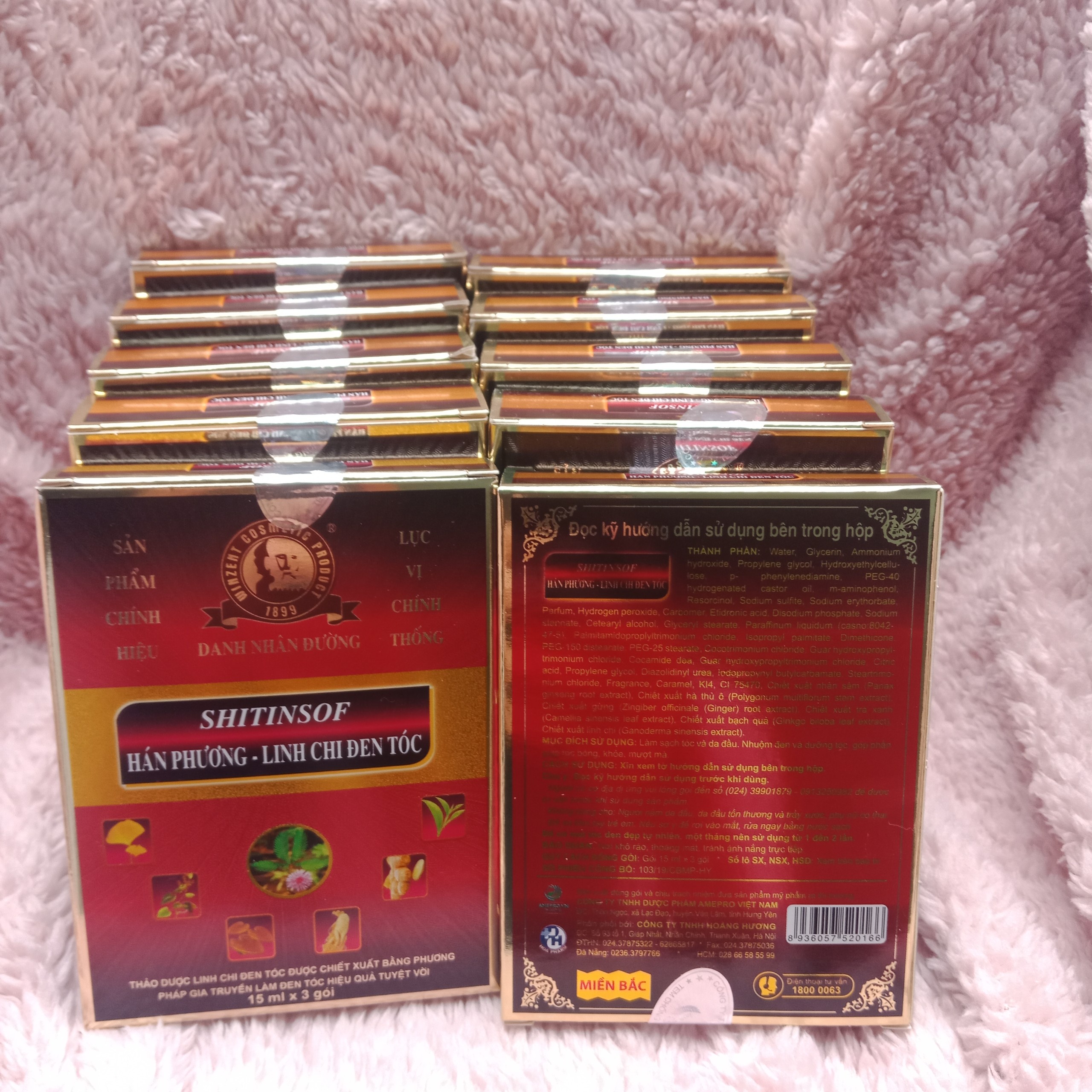 Combo 10 hộp Dầu gội SHITINSOF Hán Phương Linh Chi Đen Tóc