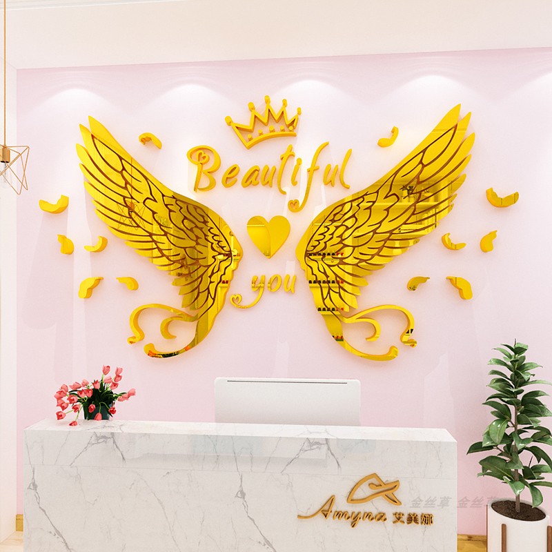 Painting Wall stickers Mica 3D-wing fairy gold beauty, decoration milk tea shop, cafe, snacks, nail, spa, eyelash extensions