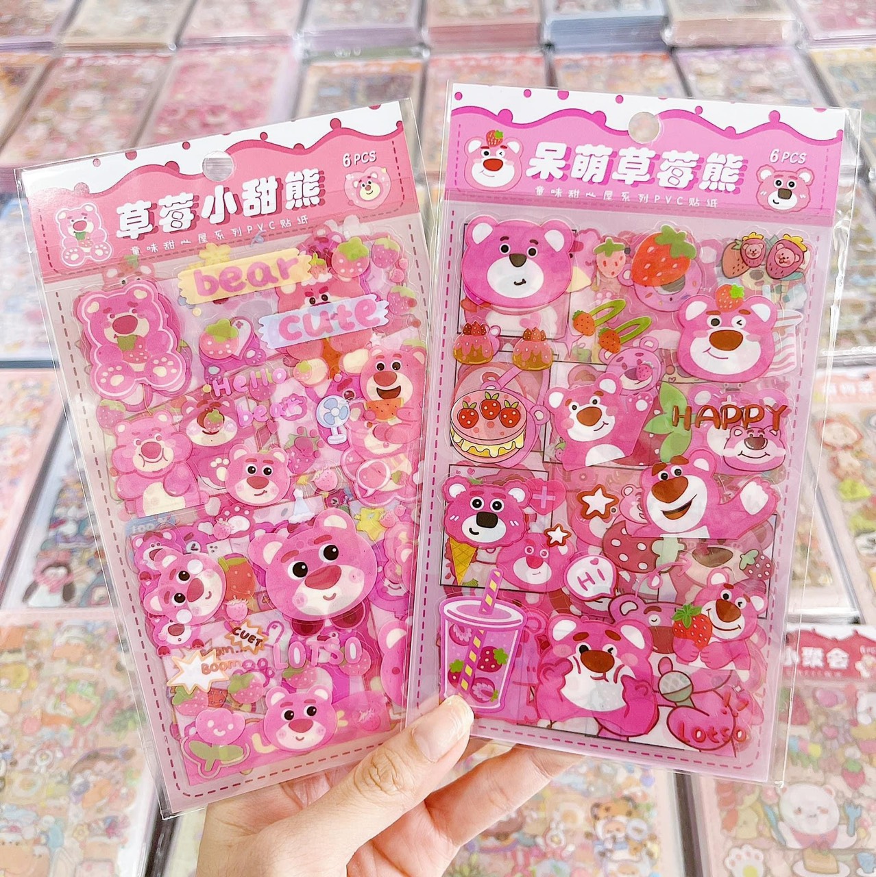 Set 6 tấm hình dán sticker gấu dâu dễ thương
