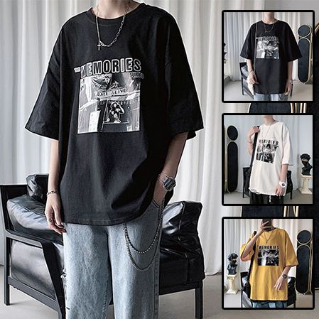 [ Hoàn Tiền Max ] Áo Thun Nam Mùa Hè Áo Phông Form Rộng Tay Ngắn Cổ Tròn In Hình MEMORIES Thiết Kế Trẻ Trung Hottrend Sành Điệu Blue Monday MEN TOP 201