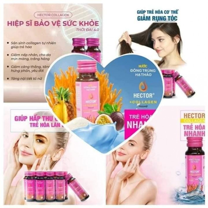 [HCM]NƯỚC UỐNG ĐÔNG TRÙNG HẠ THẢO HECTOR COLLAGEN ( COMBO 1 HỘP 10 CHAI )