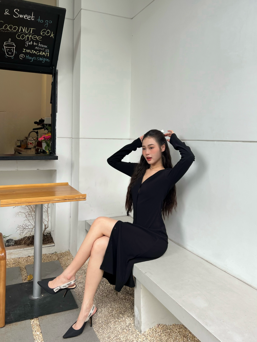 DOTTIE - Đầm thun ôm dáng dài nữ DOTTIE - Đen - D0184