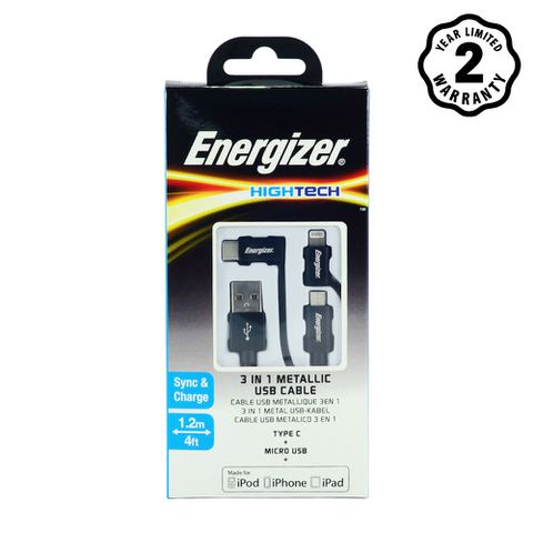 Cáp 3 in 1 Energizer C13UBX3CF (1.2m) Black