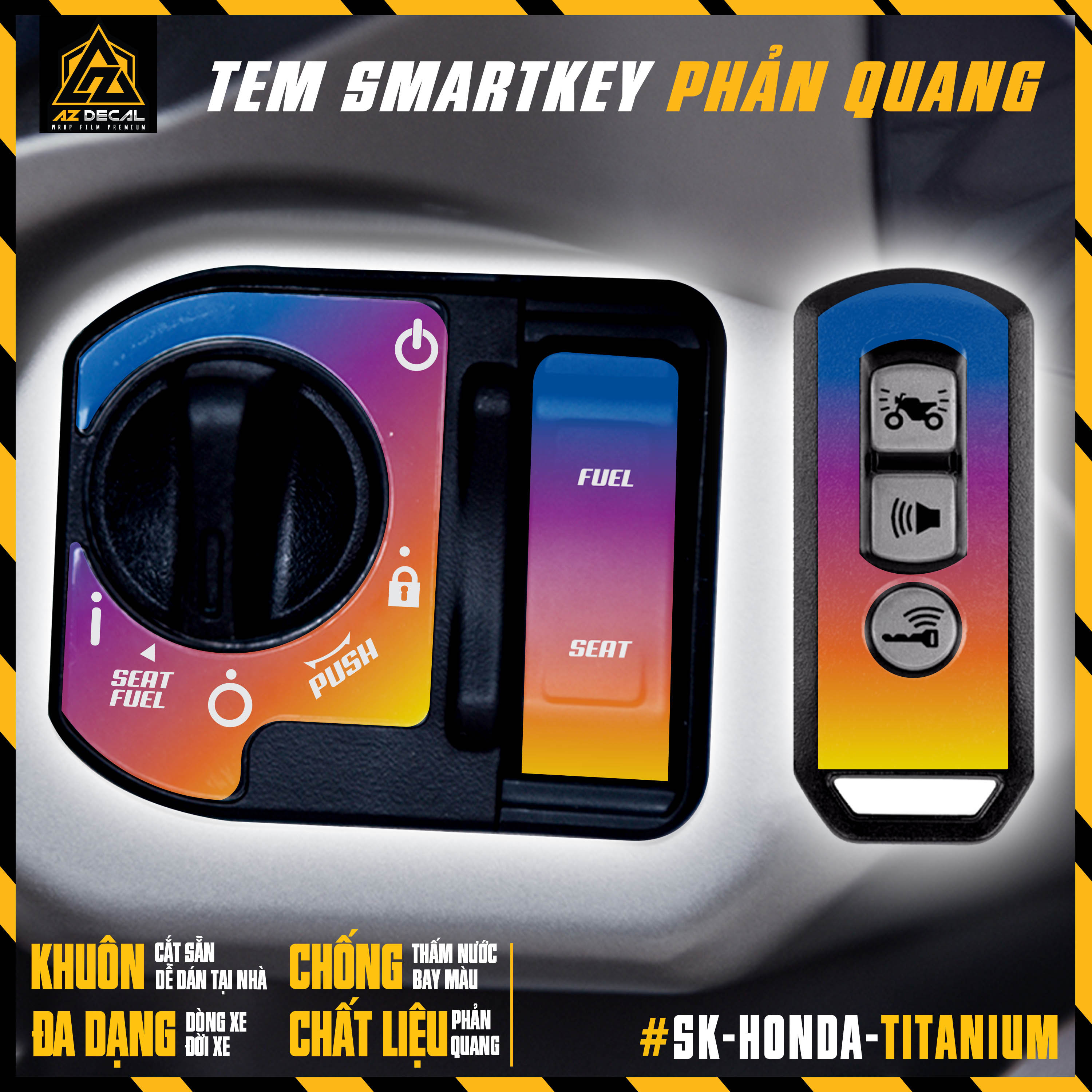 Tem titan phản quang dán khóa thông minh smartkey honda sh, sh mode, vision, vario, airblade,... | sk-honda-titanium | azdecal
