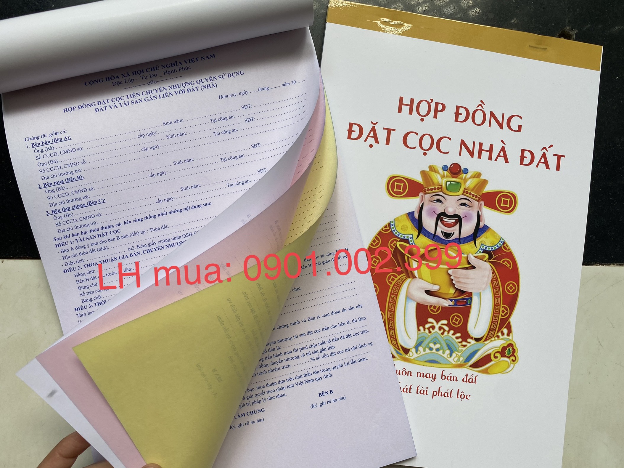 COMBO HỢP ĐỒNG ĐẶT CỌC 3 LIÊN + LĂN TAY + BÌA LÓT