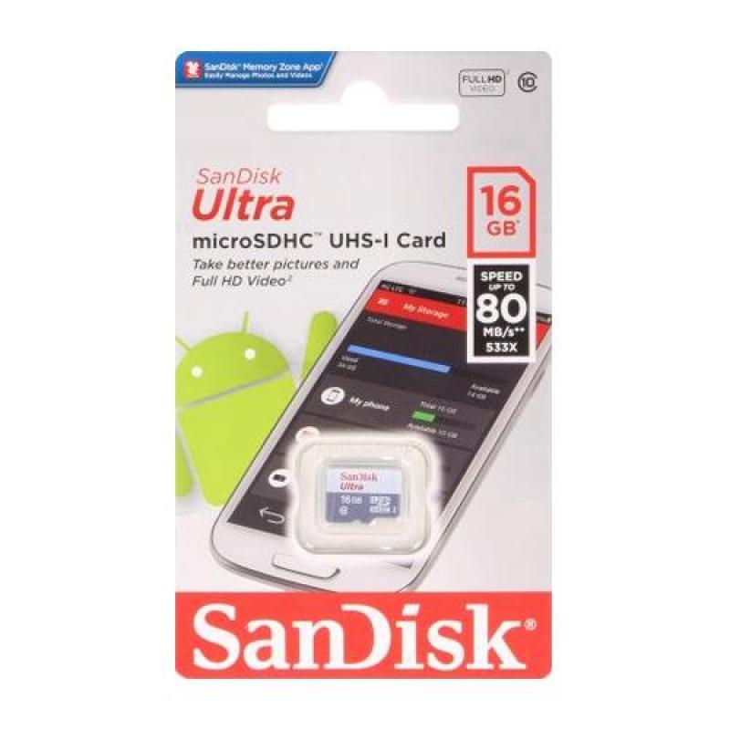 Thẻ nhớ 16 GB SanDisk Ultra MicroSDHC 80MB/s Chuyên Dụng Cho Camera BH 5 năm