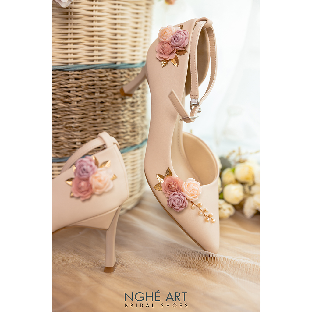 Giày cưới Nghé Art hở eo hoa hồng 291