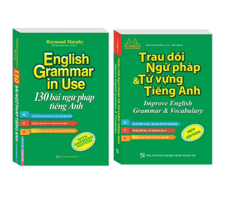 Combo 130 bài (màu) +  Trau dồi ngữ pháp và từ vựng tiếng Anh (2 cuốn)