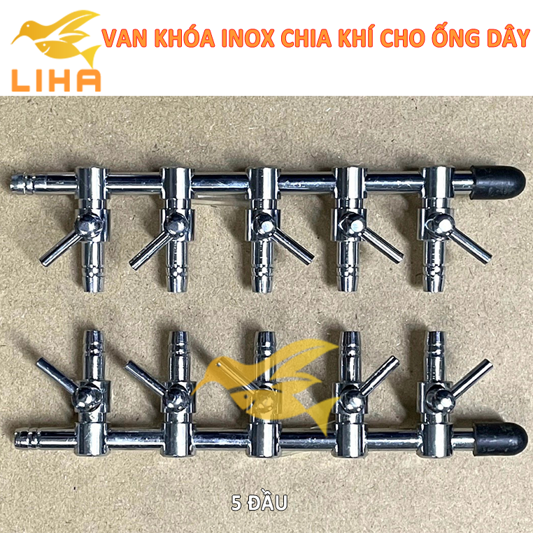Van Inox Khóa Chia Khí Oxi - Vòi Chia 5 Chia Oxy Cho Bể Cá