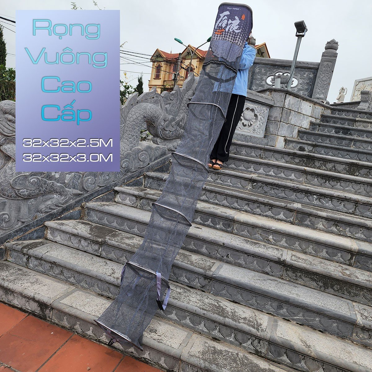 Rọng Đựng Cá vuông Enjoy Rọng Đựng Cá khung kim loại siêu bền, túi đựng cá, dòng cao cấp PK24