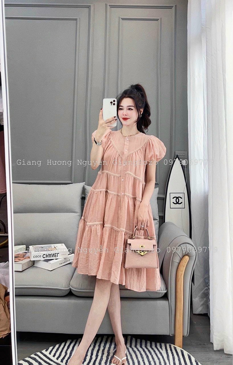 [Free Ship 2024] đầm nhúm lụa suông nhẹ kiểu cổ V tay ngắn