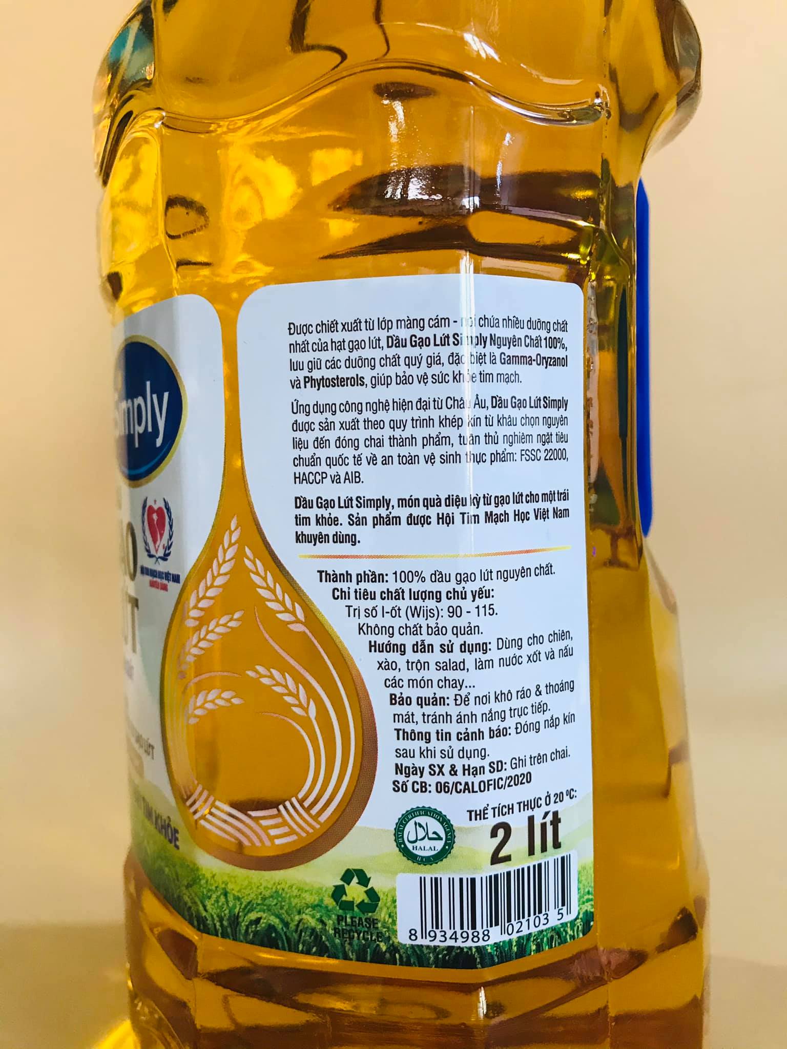 [HN]Dầu ăn Gạo Lứt Simply 2 L