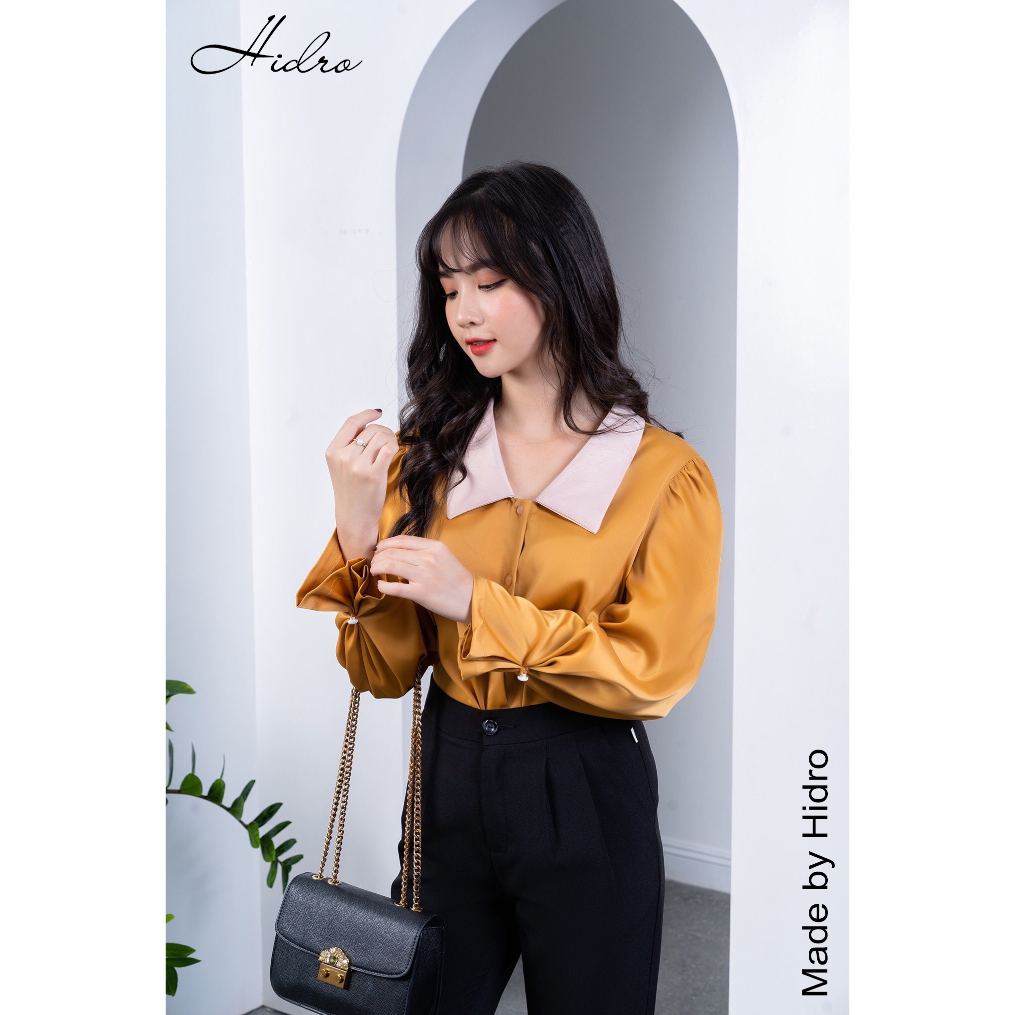 HIDRO Set áo lụa gân vàng mix quần baggy