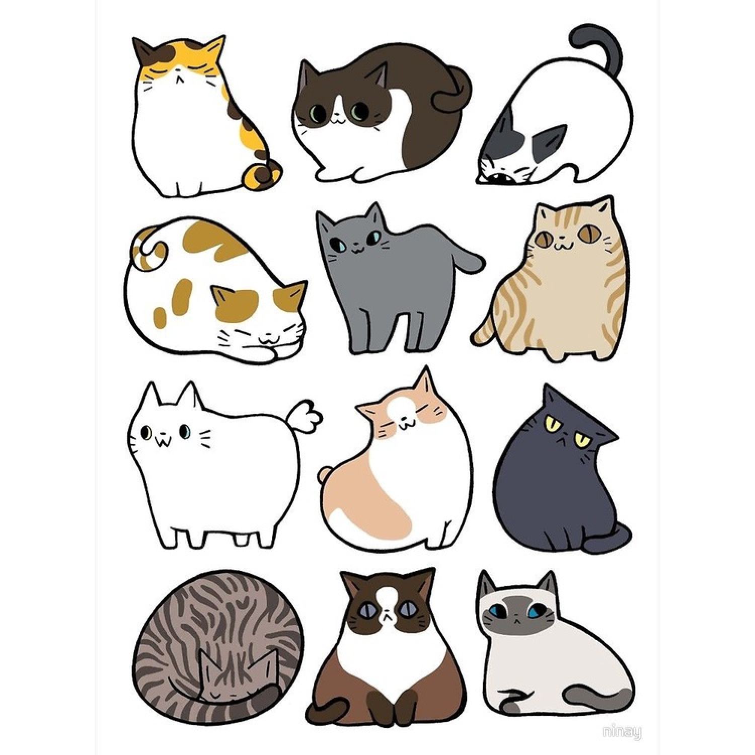 Sticker nhãn dán thú mập ú nu, mèo ú nu trang trí