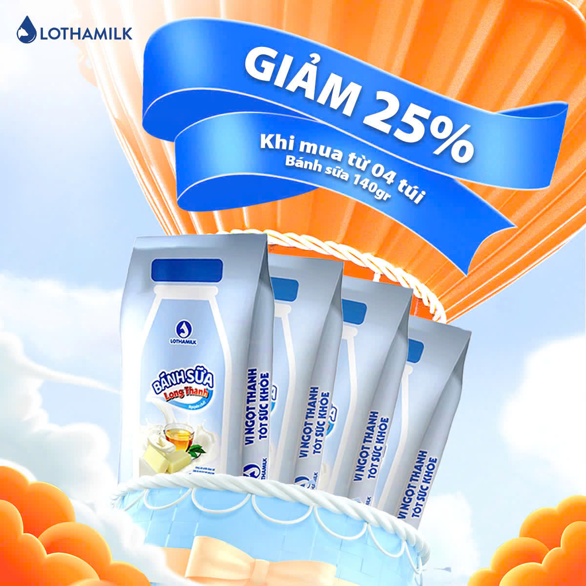 Combo 4 Bánh sữa Lothamilk nguyên chất túi 140g