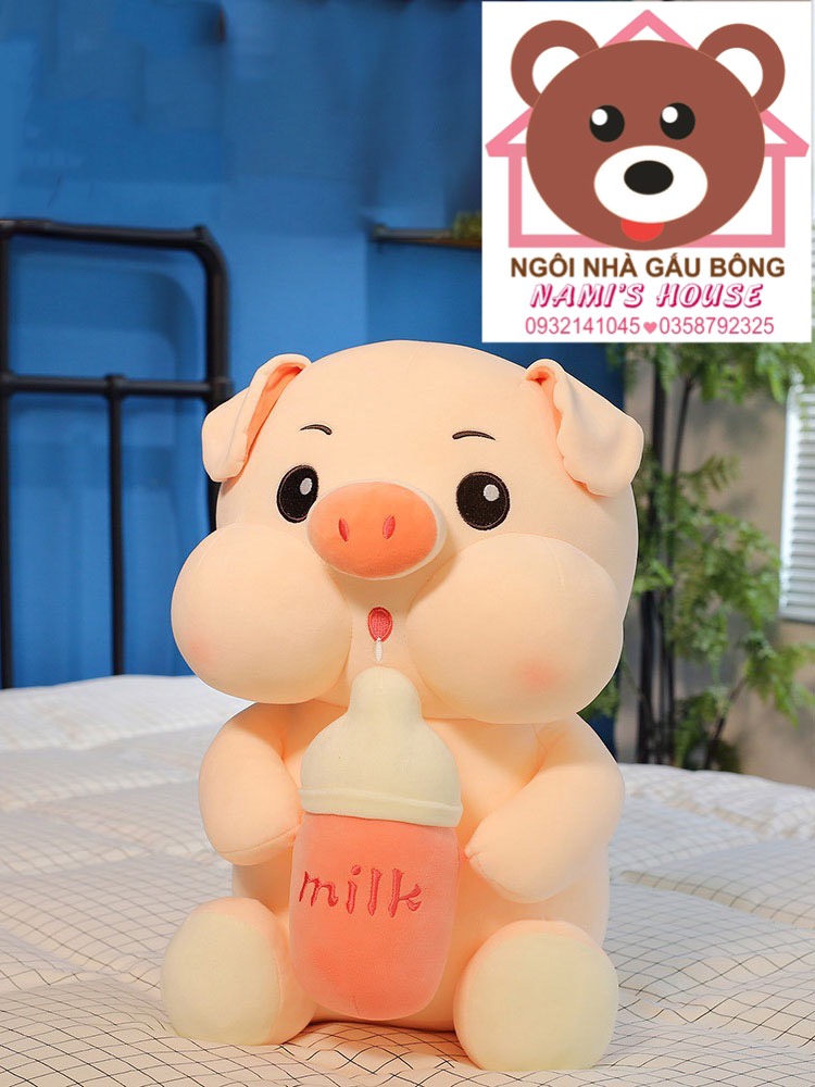 [XẢ KHO GIÁ SỈ] GẤU BÔNG HEO ÔM BÌNH SỮA 35CM