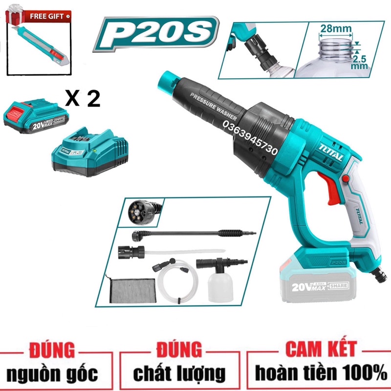 TOTAL Máy xịt rửa dùng pin Lithium 20V TPWLI20084