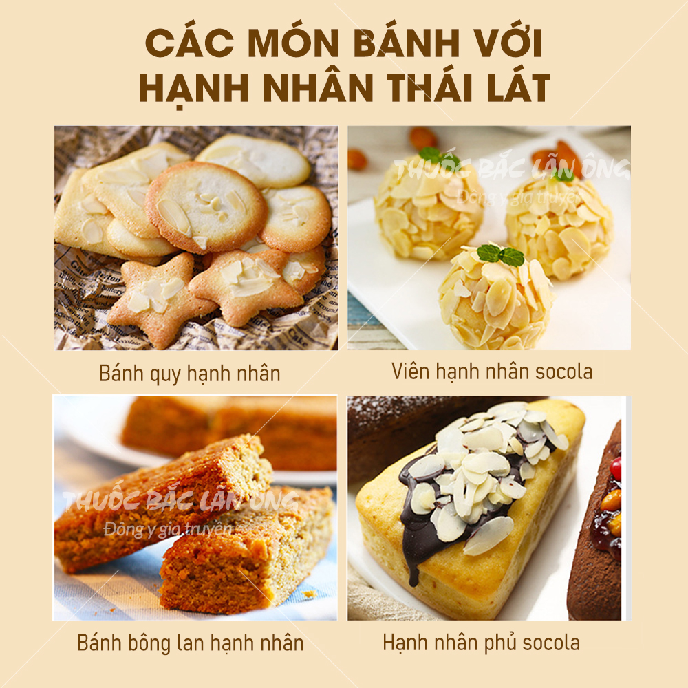 Nhân hạnh nhân thái lát 100g (Hạnh nhân sống, nguyên liệu làm bánh) - Thuốc Bắc Lãn Ông