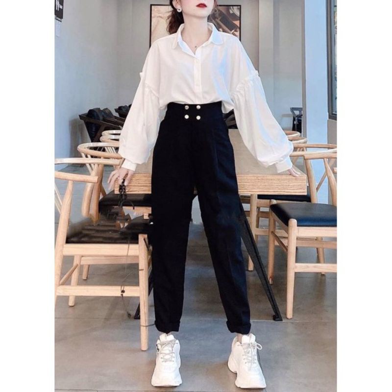 (106)Quần baggy lưng siêu cao 4 cúc cạp 7 phân