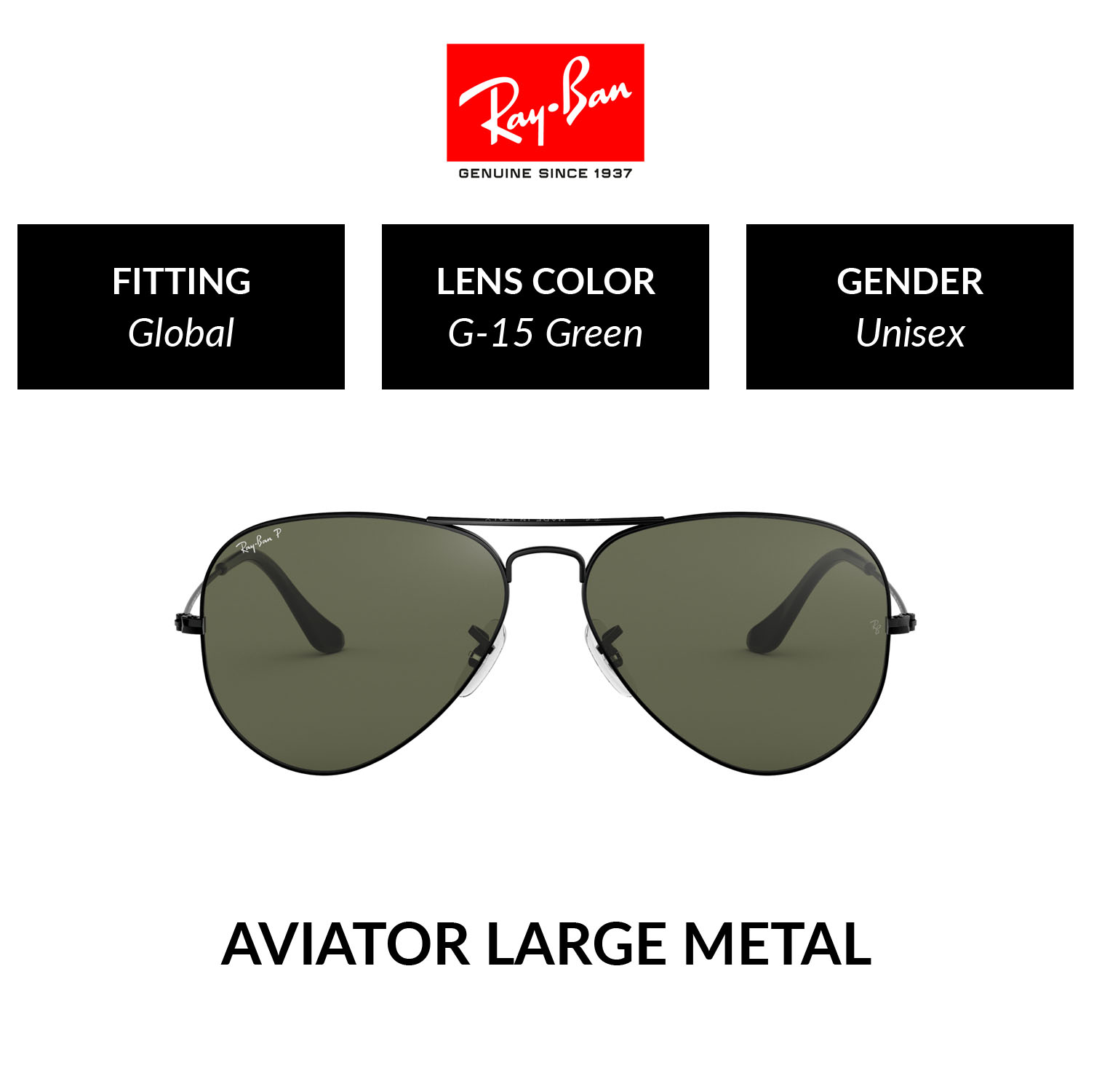 Mắt kính ray-ban aviator large metal polarized - rb3025 002/58 - size 58 - kính mát