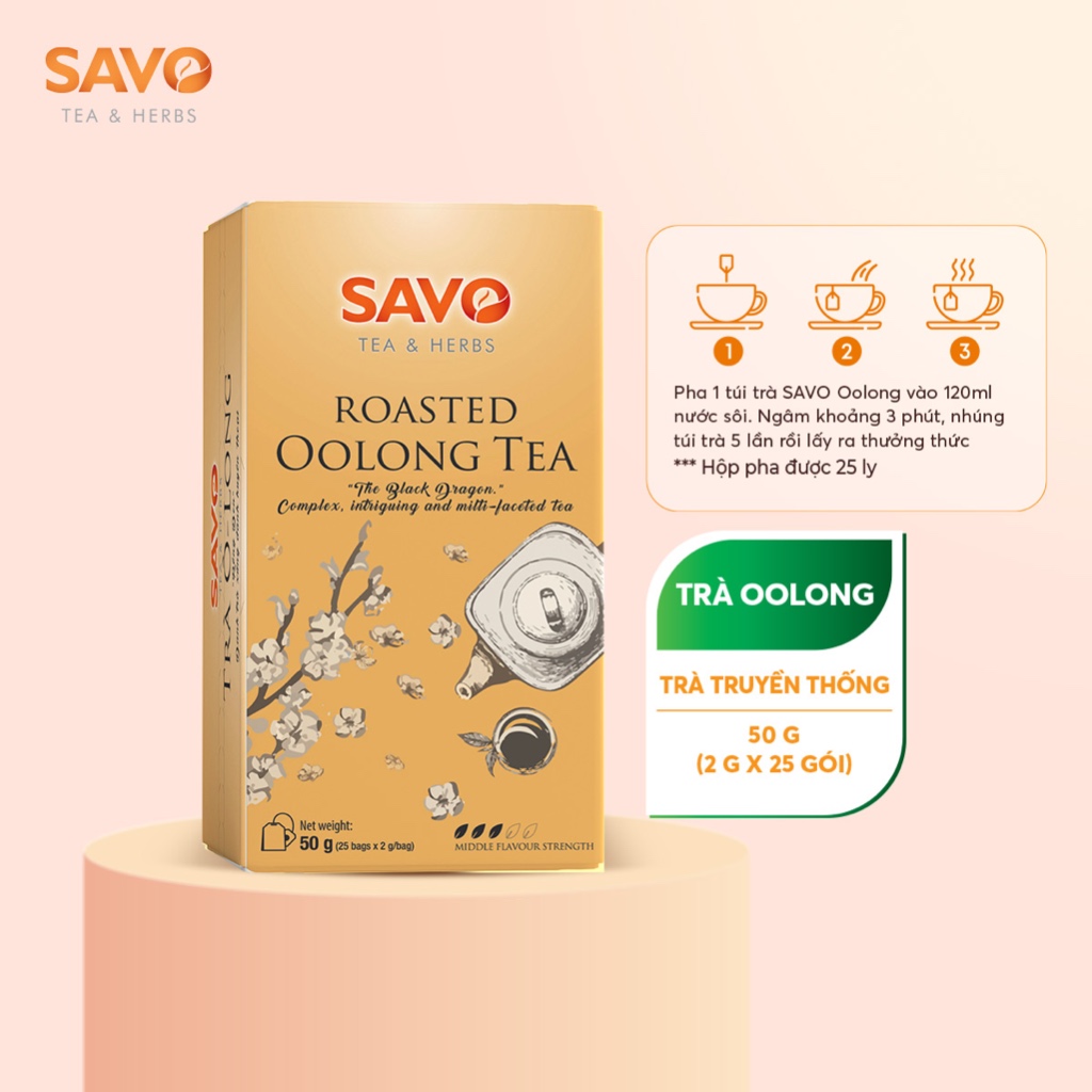 Trà Oolong rang (Roasted Oolong Tea) SAVO - Hộp 25 gói x 2g