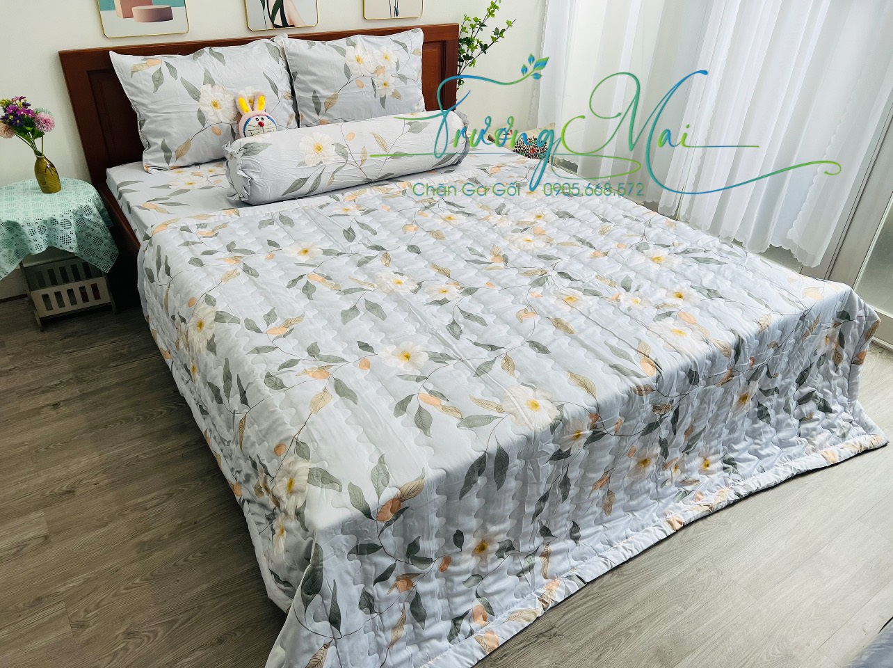 Drap Tencel lụa cao cấp 4 món ( 1 ga bọc chun, 2 áo nằm và 1 áo ôm khóa kéo)