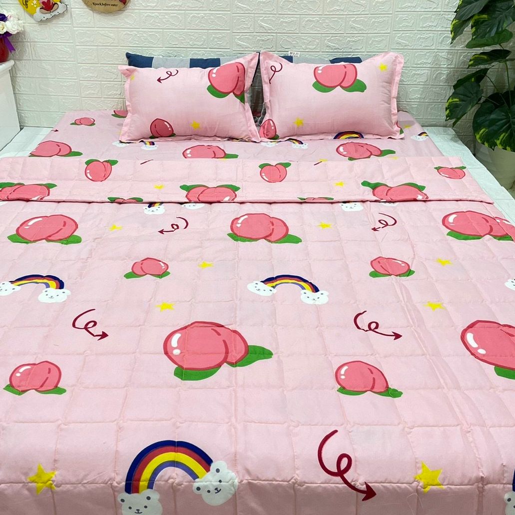 Bộ chăn ga gối cotton poly - đào baby tiệm nhà cá