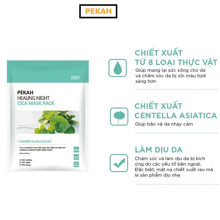 Mặt nạ dưỡng ẩm giảm mụn và thâm chiết xuất rau má PEKAH HEALING NIGHT CICA MASK PACK 25ml