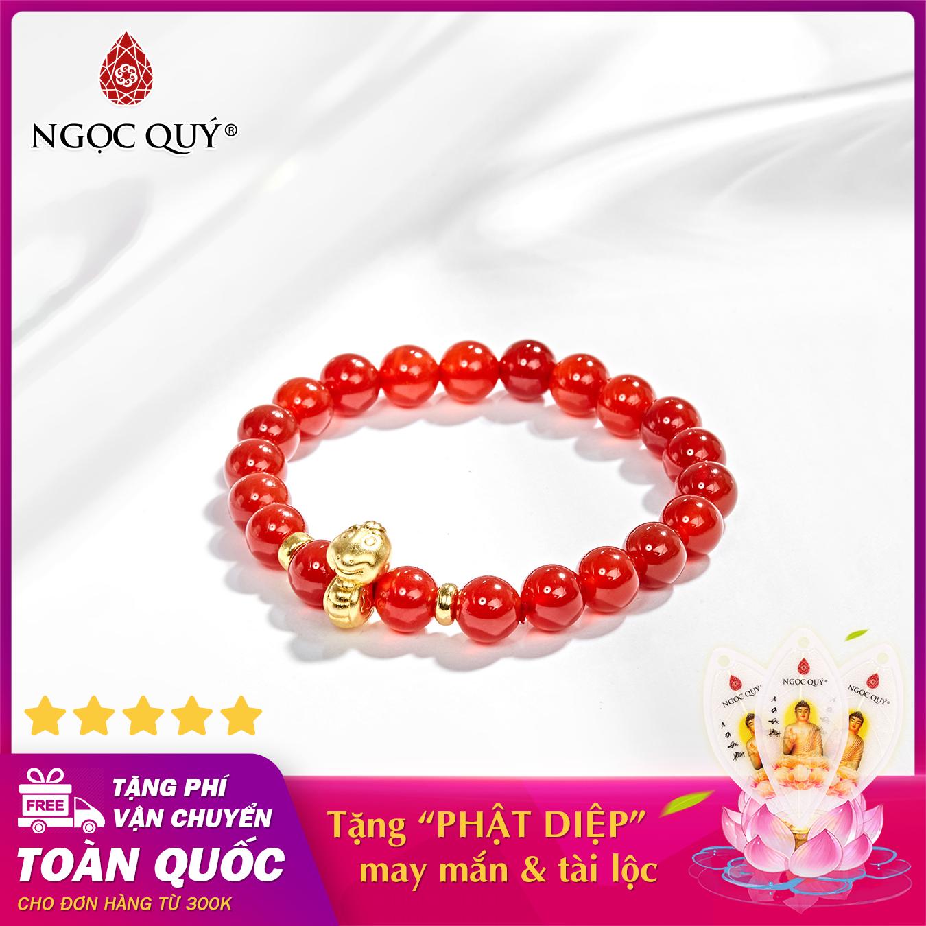 Vòng tay phong thủy đá mã não đỏ charm tuổi tỵ bạc mạ vàng 24k 8mm mệnh hỏa , thổ - Ngọc Quý Gemstones