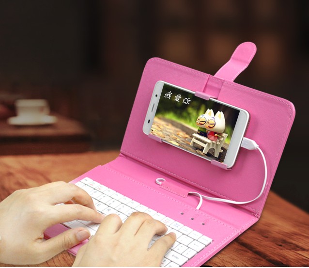 Keyboard leather case combo + Mouse + mouse pad + Type C adapter for 4 to 7 inch Android OS wired type