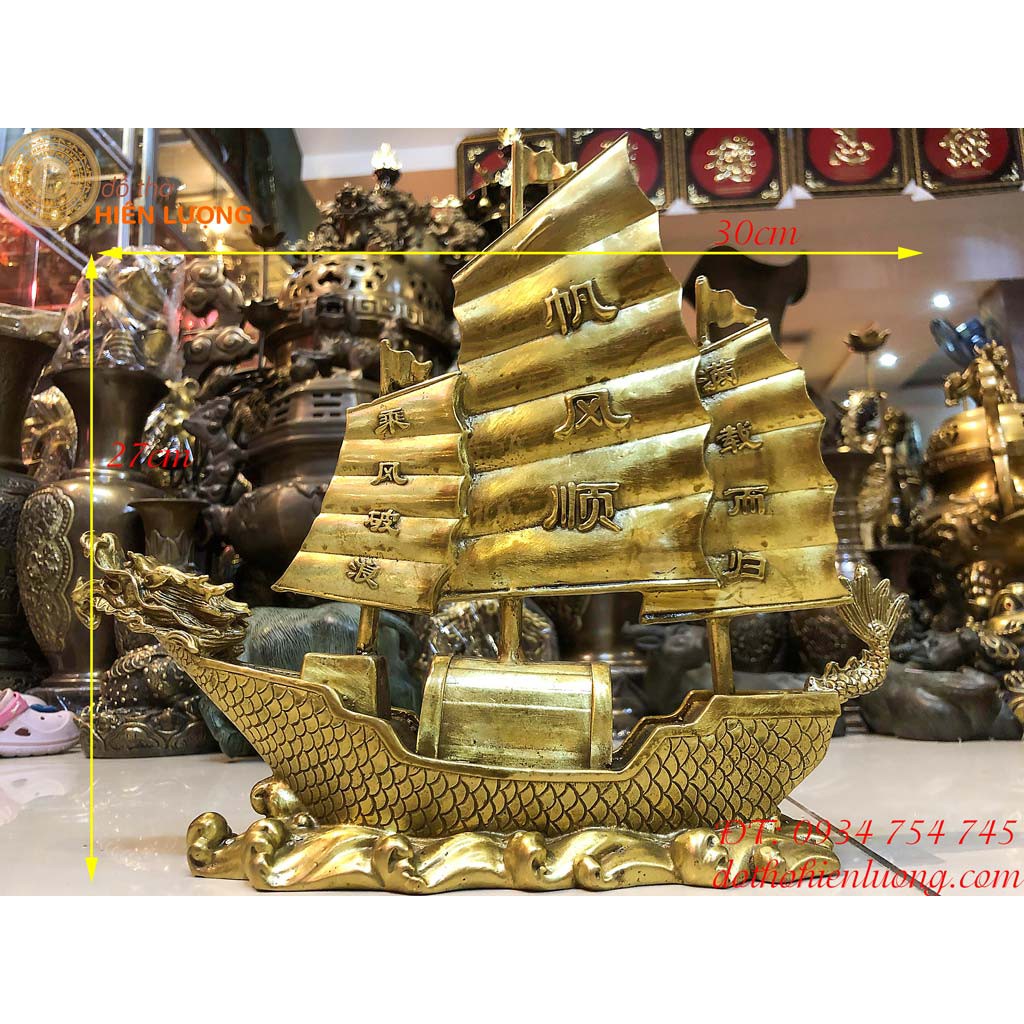 Thuyền Buồm Đầu Rồng Phong Thủy Bằng Đồng 3 Cỡ