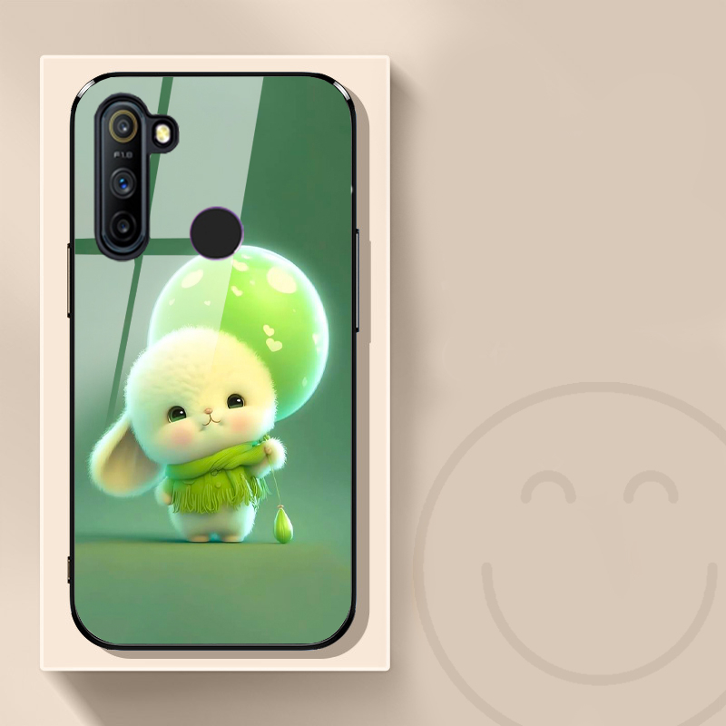 Ốp Lưng Realme C3, Realme Q mặt kính in hình gấu dễ thương