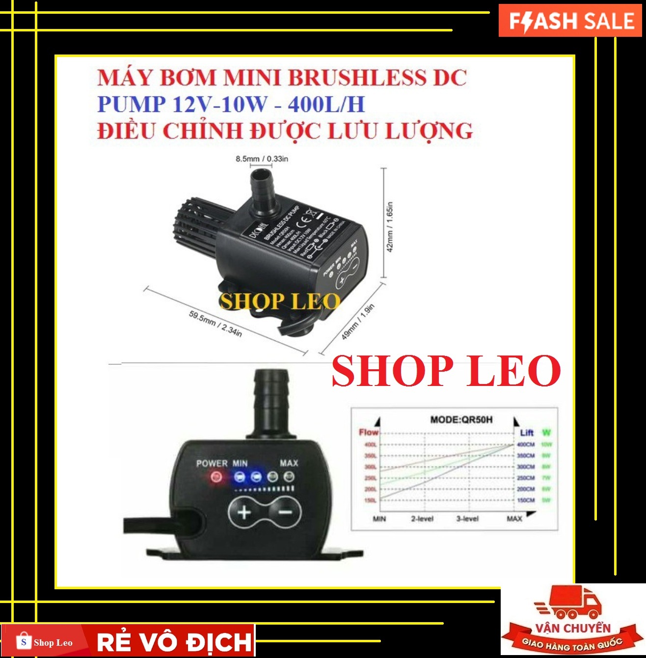 [Hoàn Tiền 10%]BƠM MINI 12V-10W (400L/H) ĐIỀU CHỈNH ĐƯỢC LƯU LƯỢNG- BƠM CHÌM MINI - BƠM KHÔNG CHỔI THAN -bơm mini tiểu cảnh - phụ kiện chế lọc mini - lọc nano - shopleo