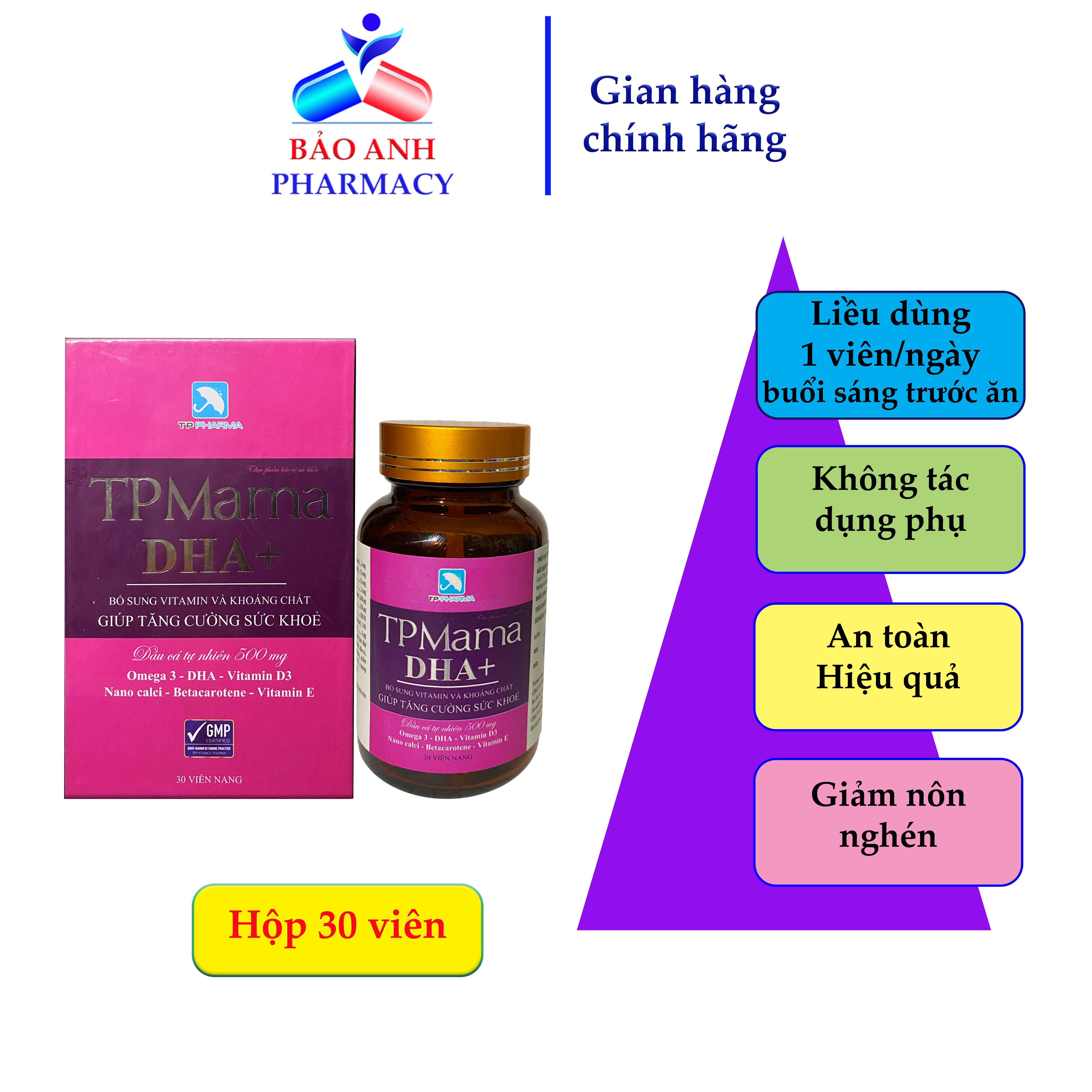 Viên uống bổ tổng hợp cho bà bầu TP MAMA DHA – Bổ sung DHA, các Vitamin, Khoáng chất, dưỡng chất đầy đủ cho thai kỳ - Bổ sung Sắt, Bổ sung Canxi – Hộp 30 viên