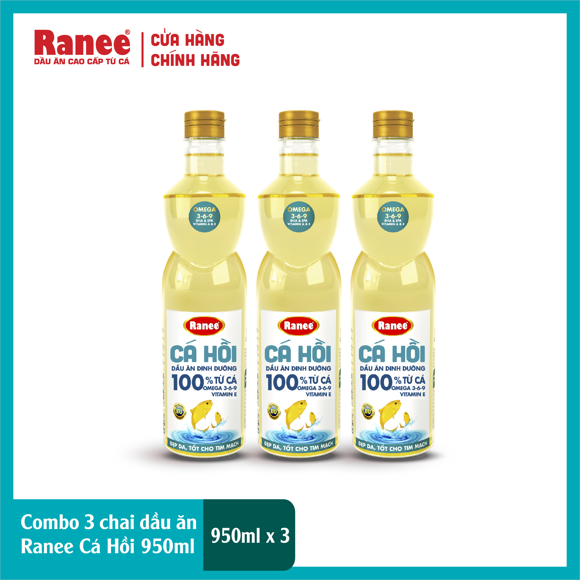 Combo 3 chai dầu ăn Ranee Cá Hồi 950ml (950ml/chai x 3 chai)