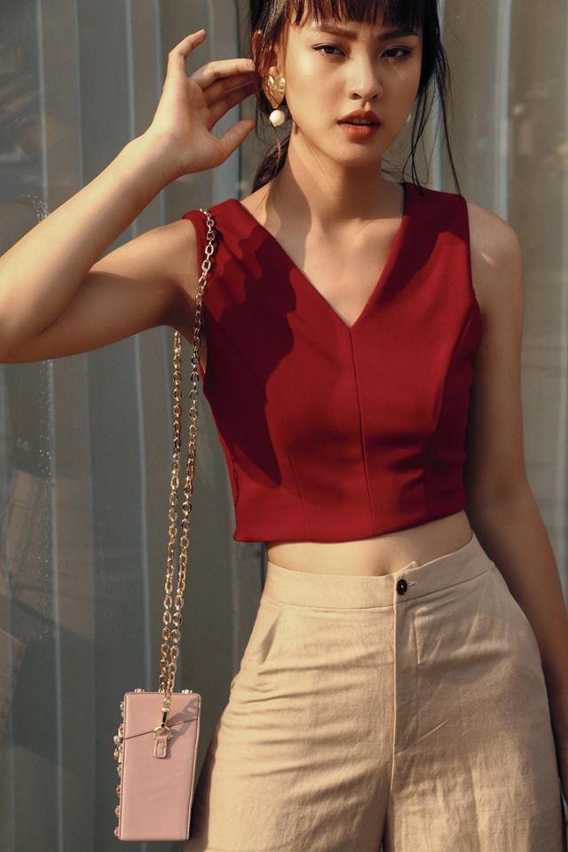 Áo croptop ôm, cổ V dây kéo