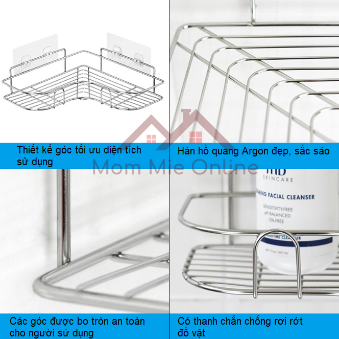 HCM. Kệ góc nhà tắm nhà bếp bằng inox dán tường cao cấp - Q001