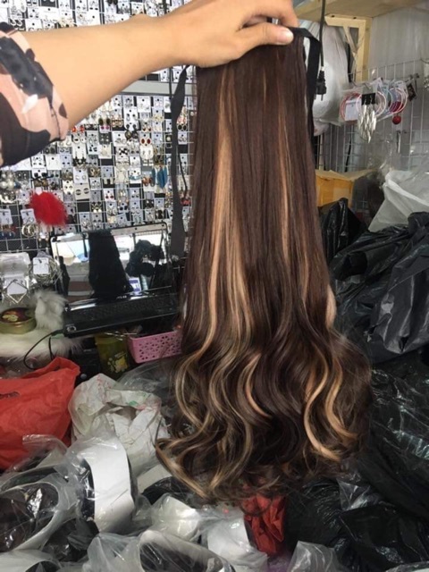 Tóc giả cột line ❤️FREESHIP❤️ tóc giả cột phối line bạch kim