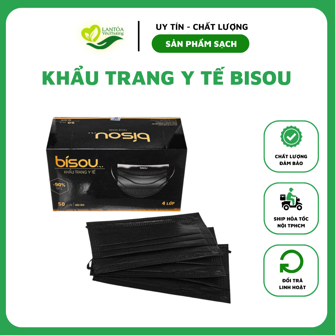 Khẩu trang y tế Bisou 4 lớp đủ màu hộp 50 cái người lớn